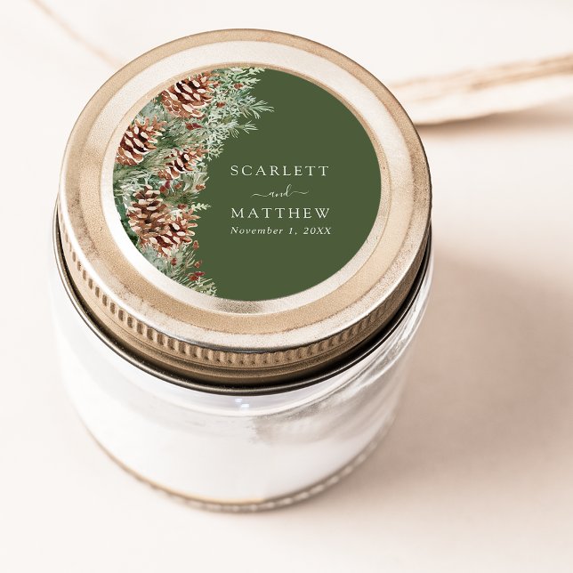 Grüne Kiefer Runder Aufkleber (Green Pinecone Greenery Classic Round Sticker by Painted Paperie
)