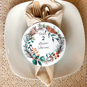 Grüne Kiefern-Eukalyptus-Tannenzapfen-Kranz-Namens Einladung