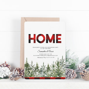 Grüne Kiefernbäume und Rotes Buffalo Kariert Sa Save The Date