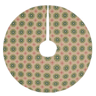 Grüne Kiefernnadeln und roter Spitzen-Baumschürze Polyester Weihnachtsbaumdecke