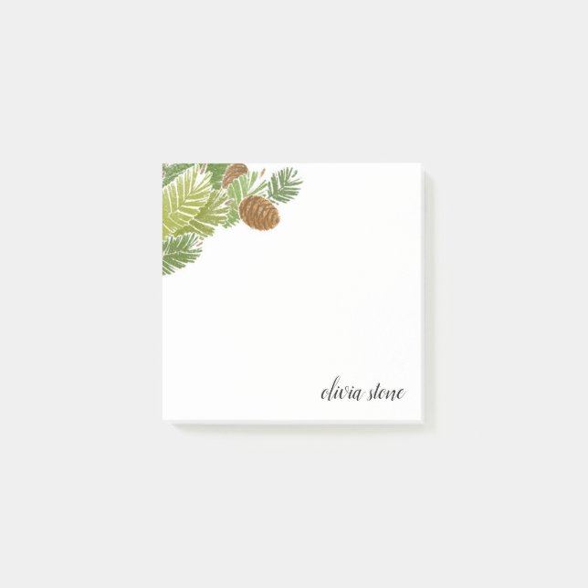 Grüne Kiefernrinde mit Wasserfarben Post-it Klebezettel (Vorderseite)