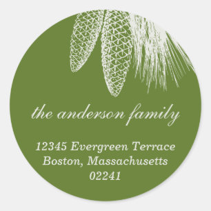 Grüne Kiefernzapfen Weihnachtsadressen-Etikett Runder Aufkleber