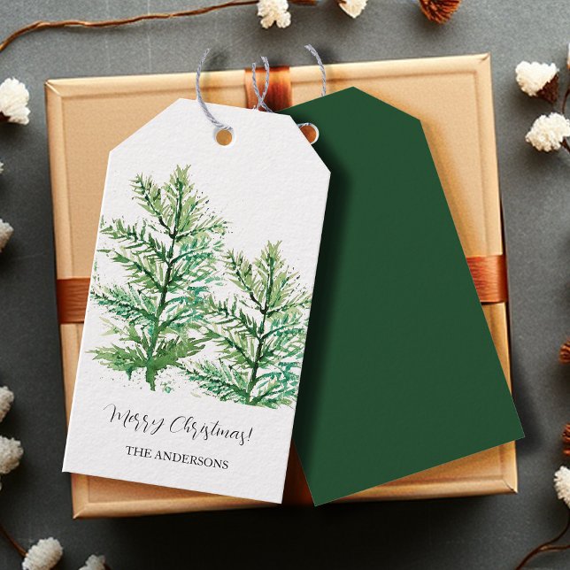 Grüne Kiefernzweige Geschenkanhänger (Von Creator hochgeladen)