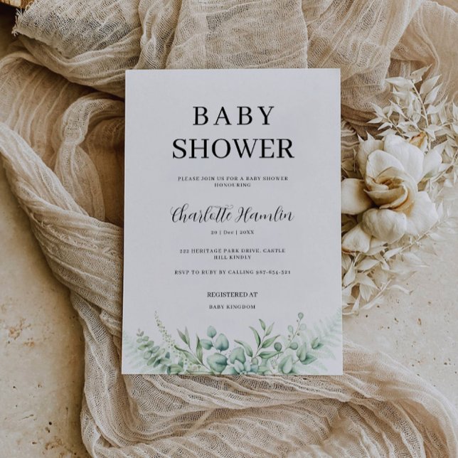 Grüne Kinderdusche Einladung (Greenery Baby Shower Invitation)