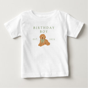 Grüne Kindergeburtstags-Golden-Doodle-Welpen-Gebur Baby T-shirt