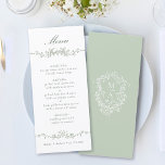 Grüne klassische Blumenzwiebelhochzeit Menükarte<br><div class="desc">Elegantes Salbei-Blumengerichte mit Blumenmotiven und Wappen auf der Rückseite. Für eine weiter gehende Anpassung dieses Designs klicken Sie bitte auf die Schaltfläche "DESIGN TOOL" oben!</div>