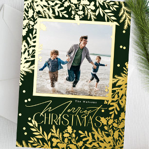 Grüne klassische botanische Weihnachtskarte mit ei Folien Feiertagskarte