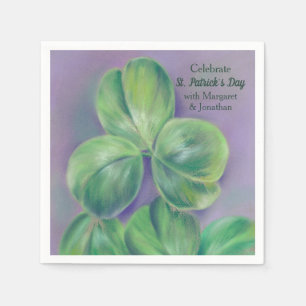 Grüne Klee-Kleeblätter an lila St Patrick Tag Serviette