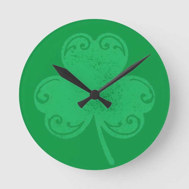 Grüne Klee Runde Wanduhr (Vorderseite)