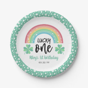 Grüne Klee und Regenbogen Lucky Eins Geburtstag Pappteller