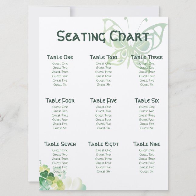 Grüne Klee- und Schmetterlingecke Sitzkarte Einladung (Rückseite)