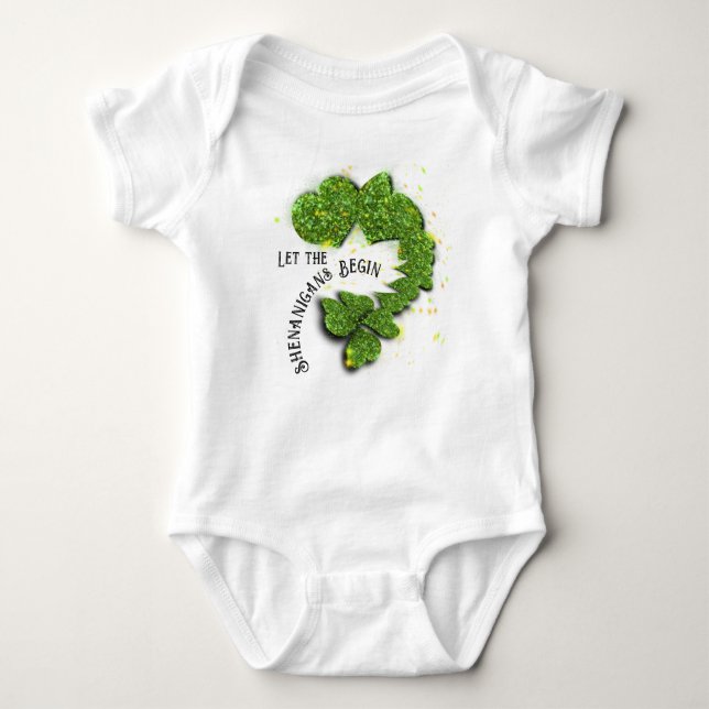 Grüne Kleeblätter | funkelnde Herzen Baby Bodysuit Strampler (Vorderseite)