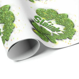 Grüne Kleeblätter | funkelnde Herzen Shainte Geschenkpapier