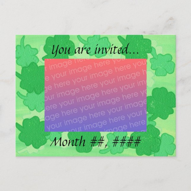Grüne Kleeblätter Hochzeit Foto Einladung Postkart (Vorderseite)
