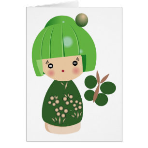 Grüne Kokeshi Dreiergruppe-Karte