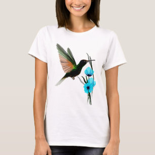 Grüne Kolibri-Blaue Blumen-Shirts T-Shirt