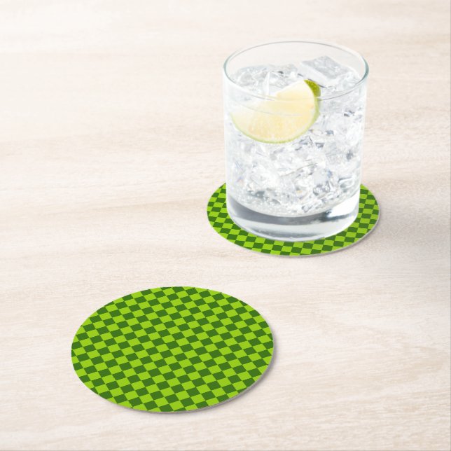 Grüne Kombination Classic Checkerboard von STaylor Runder Pappuntersetzer (Vor Ort)