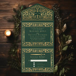Grüne Königliche Mittelalterliche Hochzeit All In One Einladung<br><div class="desc">Feiern Sie Ihren besonderen Tag mit diesem königlich-mittelalterlichen Schwert Hochzeitsdesign. Das Design auf der Rückseite des Einladens ist KEINE echte Goldfolie. Sie können dies durch einen Klick auf "PERSONALISIEREN" weiter anpassen.</div>