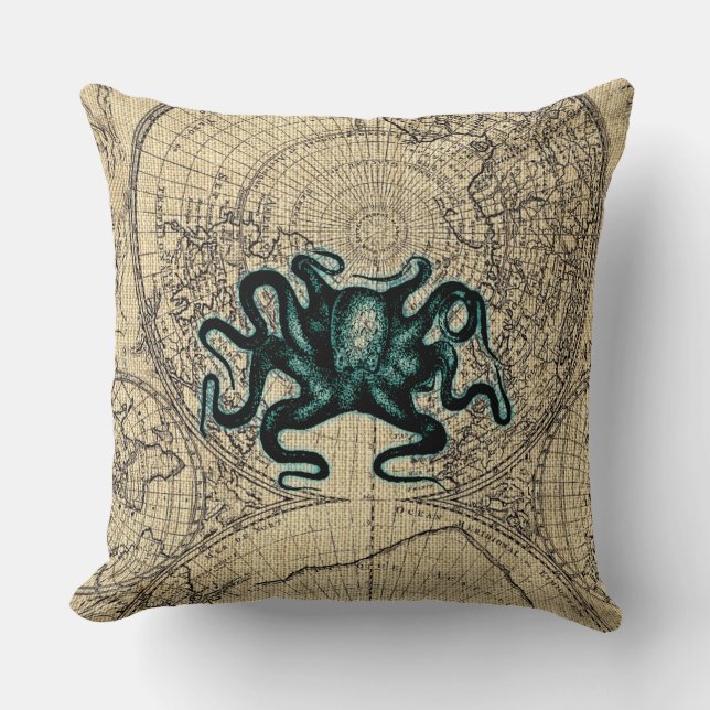 Grüne Kracken Lendenkissen (Vorderseite)