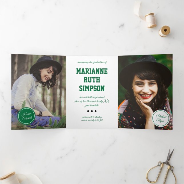 Grüne Kreise 5-Foto-Abschluss Dreifach Gefaltete Einladung (Innenseite)