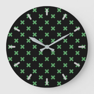 Grüne Kreuzstiche auf schwarz Große Wanduhr