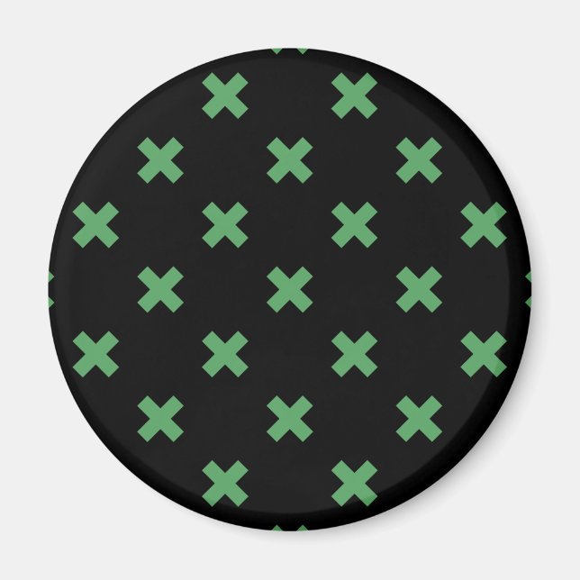 Grüne Kreuzstiche auf schwarz Magnet (Vorne)
