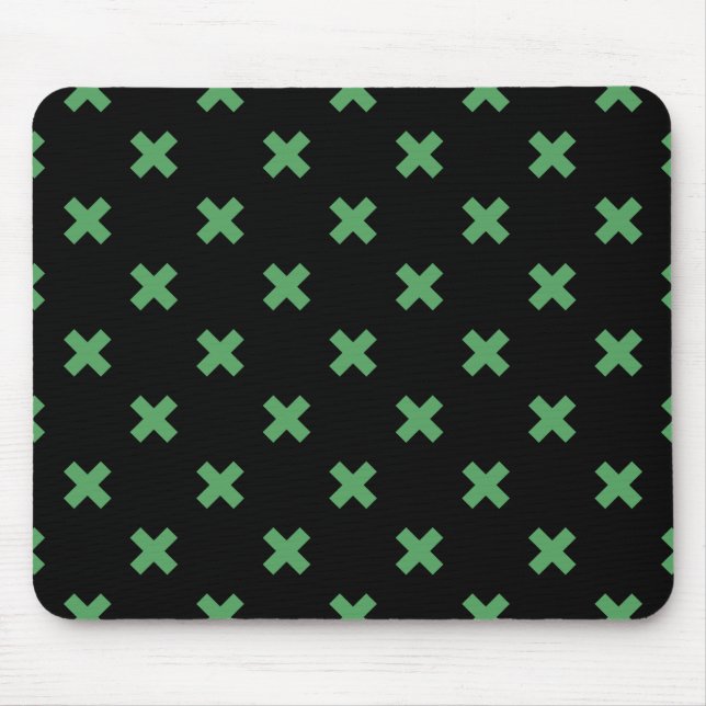 Grüne Kreuzstiche auf schwarz Mousepad (Vorne)