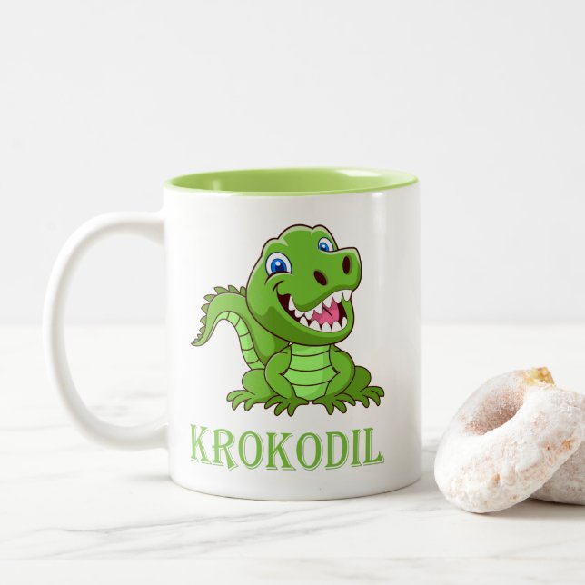 grüne Krokodil Zweifarbige Tasse (Mit Donut)