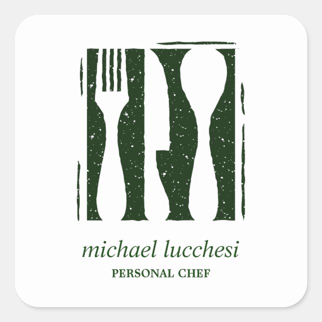 Grüne Küchenherde | Koch Catering Bäckerei Restaur Quadratischer Aufkleber (Vorderseite)