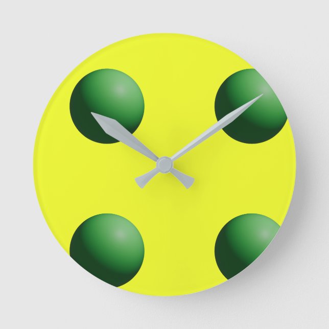 Grüne Kugeln auf gelber Wanduhr (Vorderseite)