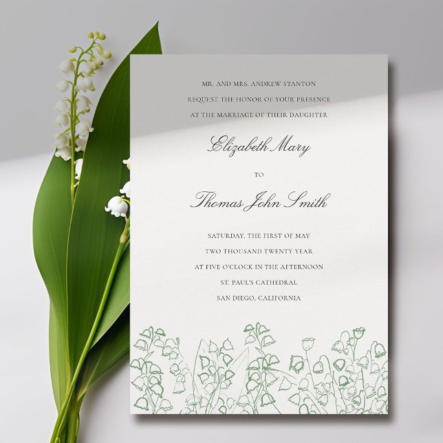 Grüne Kunst Blumenskizze Lily Tal Feierliche Hochz Einladung (lily of the valley wedding invitation formal traditional elegant green floral sketch fine art wild)