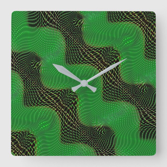 Grüne Kurve mit Linien und Kreisen im Dunkeln Quadratische Wanduhr (Vorderseite)