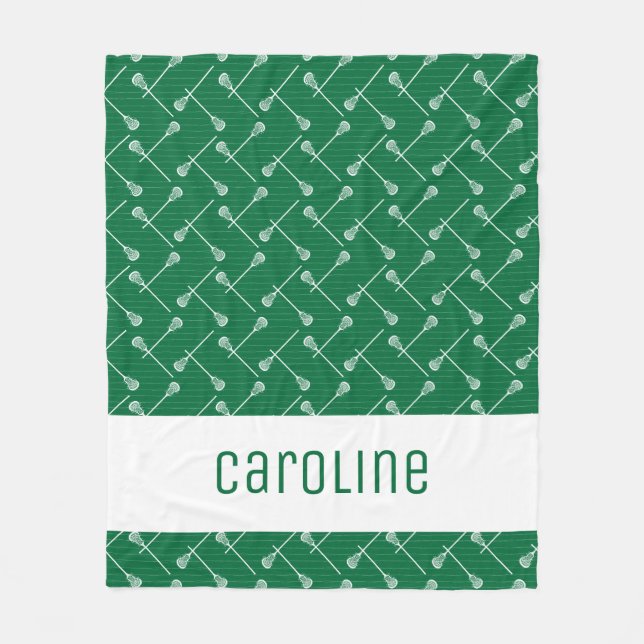 Grüne Lacrosse Weiße Sticks Gemustert Fleecedecke (Vorderseite)