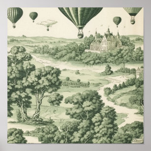 Grüne Landschaft Heißluftballon Toile (11) Poster