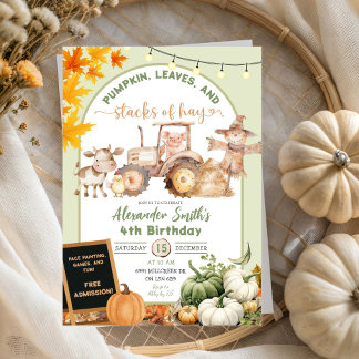 Grüne Landtiere Pumpkin Stapel von Hay Birthday Einladung