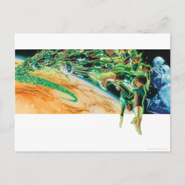 Grüne Lanterns fliegen im Weltraum Postkarte (Vorderseite)