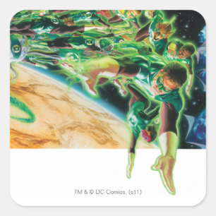 Grüne Lanterns fliegen im Weltraum Quadratischer Aufkleber