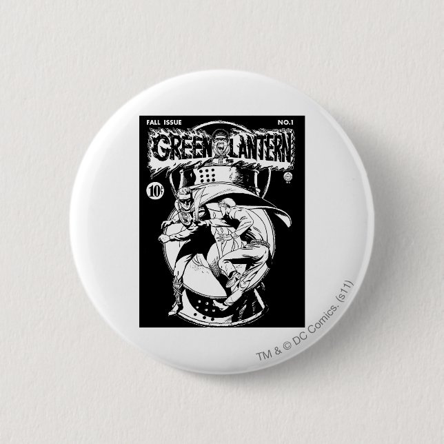 Grüne Laterne mit Kap im Kampf, Schwarzweiss Button (Vorderseite)