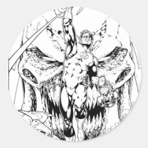 Grüne Laterne mit Lichtstrom Runder Aufkleber