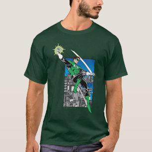 Grüne Laterne mit Stadt-Hintergrund T-Shirt