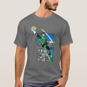Grüne Laterne mit Stadt-Hintergrund T-Shirt