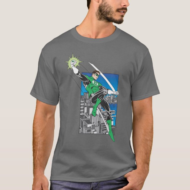 Grüne Laterne mit Stadtgeschichte T-Shirt (Vorderseite)