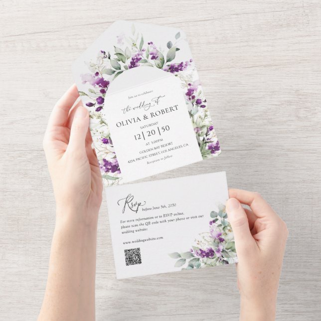 Grüne Lavender All in One Wedding Einladung (Abreißen)