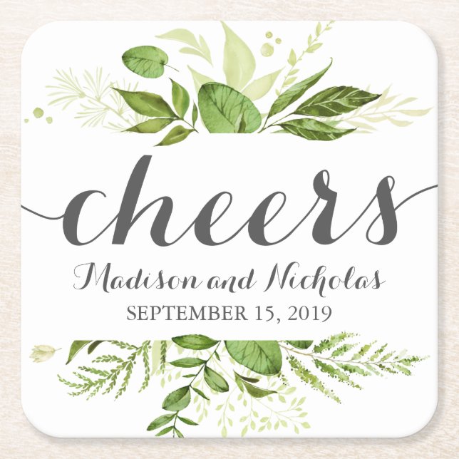 Grüne Leaf Hochzeitspapier Untersetzer, Rustikale  Rechteckiger Pappuntersetzer (Vorderseite)