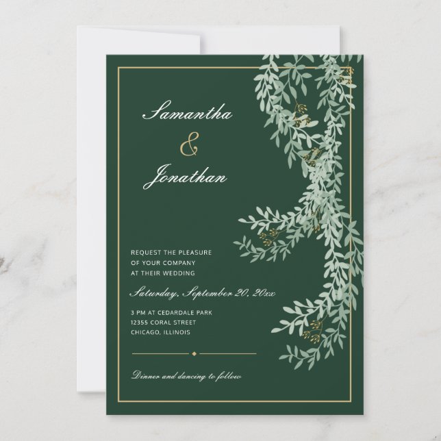 Grüne Leaf-Reben | Emerald Green Wedding Einladung (Vorderseite)