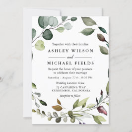 Grüne Leaf Wreath Wasserfarbe Moderne Hochzeit Einladung