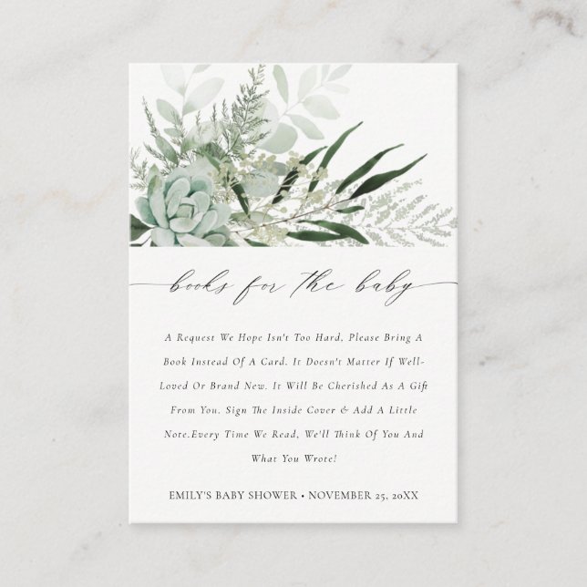 Grüne Leafy Fern Sukkulente Bücher für Babydusche Begleitkarte (Vorderseite)