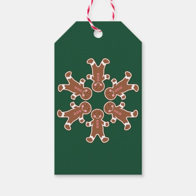 Grüne Lebkuchen Snowflake Geschenketiketten Geschenkanhänger (Vorderseite)