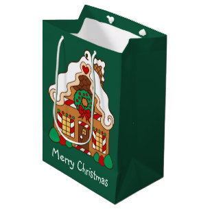 Grüne Lebkuchenhäuser-Weihnachtsgeschenktasche Mittlere Geschenktüte