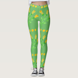 Grüne Leggings mit Musrard-Gelb